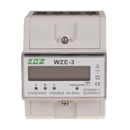 F&F Licznik energii elektrycznej na szynę cyfrowy 3F 3x5(80)A WZE-3