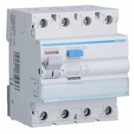 HAGER Wyłącznik różnicowoprądowy 4P 63A 0,03A typ A CDA463J