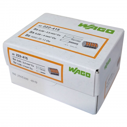 WAGO Szybkozłączka uniwersalna CLASSIC 5x0,08-4mm² z dźwigniami zwalniającymi 222-415 opak. 40 szt.