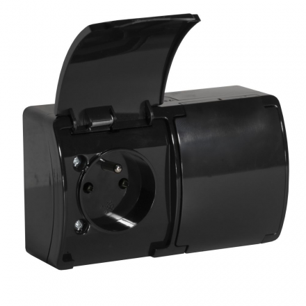 KOALA Gniazdo podwójne natynkowe wodoodporne IP44 czarne 162-05