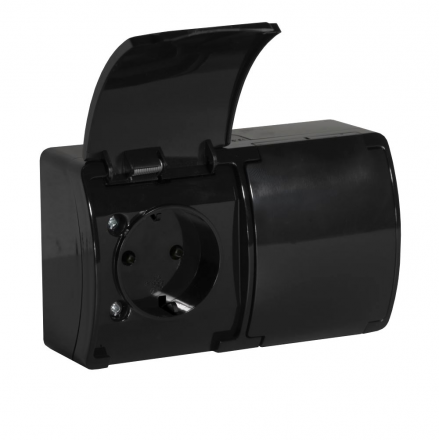 KOALA Gniazdo podwójne SCHUKO natynkowe wodoodporne IP44 czarne 182-05