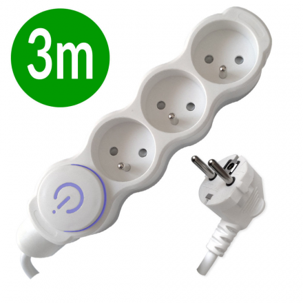 BEMKO Przedłużacz 3-gniazdowy z wyłącznikiem z/u 10A 230 V~ biały 3m