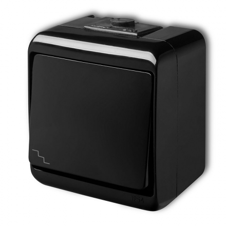 KARLIK JUNIOR Łącznik schodowy pojedynczy natynkowy IP54 czarny 12WHE-3