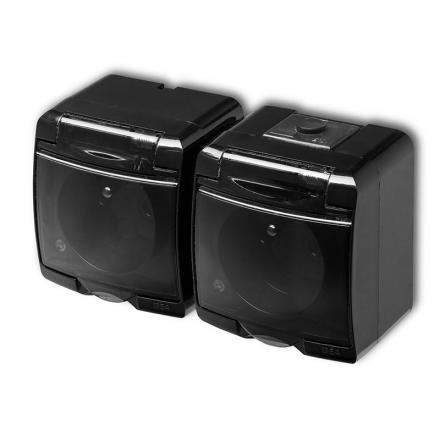 KARLIK JUNIOR Gniazdo podwójne z klapką Z/U natynkowe IP54 czarne 12GHE-2d