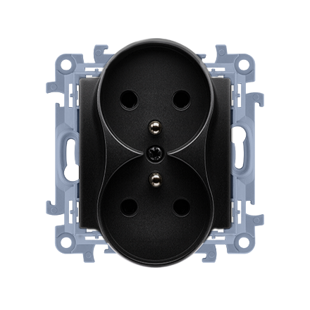 SIMON 10 Gniazdo podwójne z uziemieniem do ramki czarny mat CGZ2M.01/49