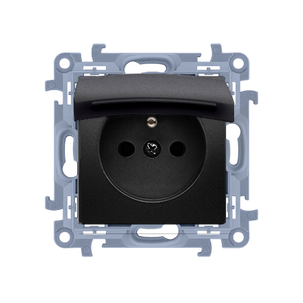 SIMON 10 Gniazdo hermetyczne z uszczelką do ramki z klapką czarny mat CGZ1BC.01/49