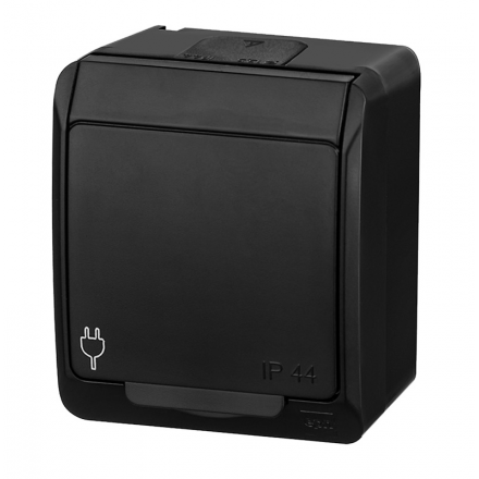 Elektro-Plast HERMES Gniazdo pojedyncze z klapką Z/U natynkowe IP44 czarnr 0321-09