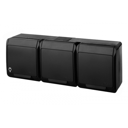 Elektro-Plast HERMES Gniazdo potrójne z klapką czarną Z/U natynkowe IP44 czarne 0323-09