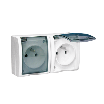 SIMON AQUARIUS Gniazdo podwójne z klapką transparentną natynkowe hermetyczne IP54 białe AQGZ1-2/11A