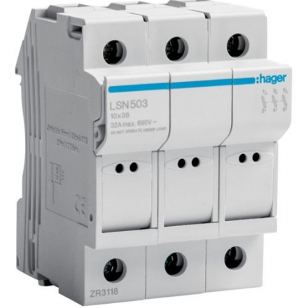 HAGER Modułowa podstawa bezpiecznikowa 3P 10x38mm 32A 690 V AC LSN503
