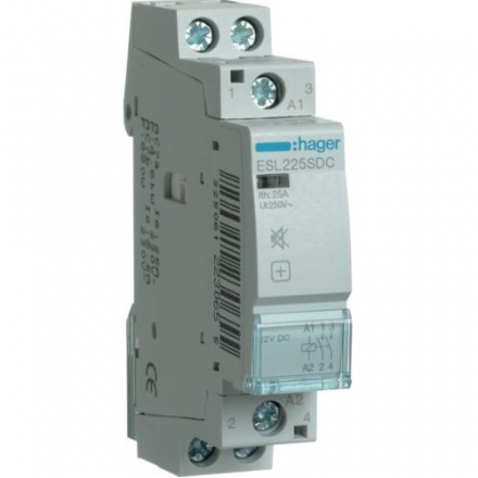 Hager Stycznik modułowy cichy 25A 2Z 12V DC ESL225SDC