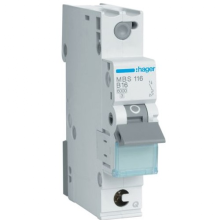 HAGER Wyłącznik nadprądowy QC 1P B 16A 6kA AC MBS116