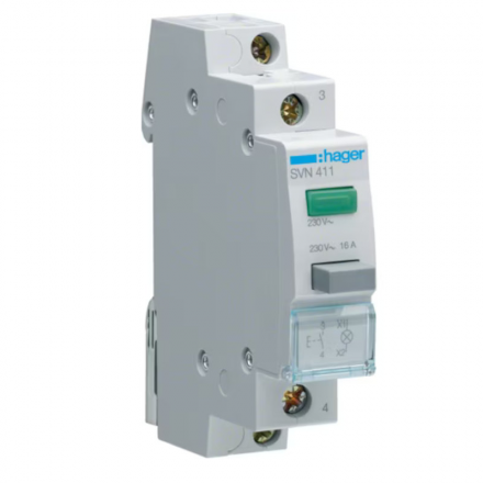 HAGER Przycisk sterowniczy 1NO lampka LED zielona 16A 230VAC SVN411