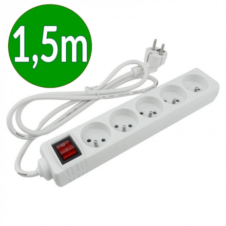 ECOLIGHT Przedłużacz 5-gniazdowy z wyłącznikiem z/u 13A 230V~ biały 1,5m
