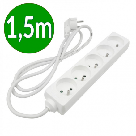 ECOLIGHT Przedłużacz 5-gniazdowy z uziemieniem 13A 230 V~ biały 1,5m
