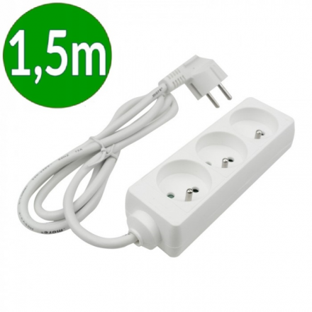 ECOLIGHT Przedłużacz 3-gniazdowy z uziemieniem 13A 230V~ biały 1,5m M20551