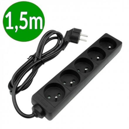 ECOLIGHT Przedłużacz 5-gniazdowy z uziemieniem 13A 230 V~ czarny 1,5m