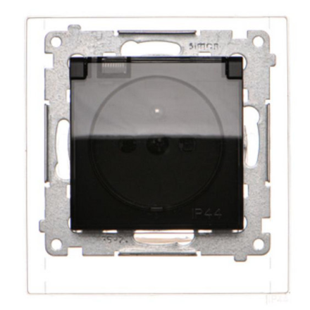 SIMON 54 Gniazdo pojedyncze bryzgoszczelne z/u klapka dymna do ramki czarny mat DGZ1BUZ.01/49A