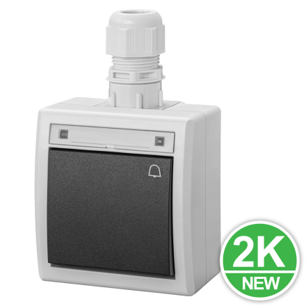 AQUANT 2K Przycisk łącznik zwierny natynkowy DZWONEK IP65 szary ŁNT-1D 5005-65