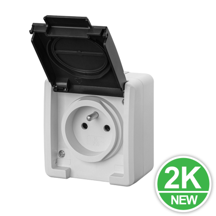 AQUANT 2K Gniazdo pojedyncze z klapką Z/U natynkowe IP55 szare 5041-10