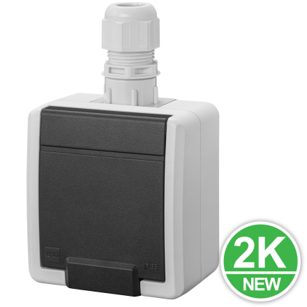 AQUANT 2K Gniazdo pojedyncze z klapką Z/U natynkowe IP65 szare 5041-65