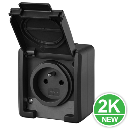 AQUANT 2K Gniazdo pojedyncze z klapką Z/U natynkowe IP55 antracyt 5041-17