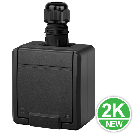 AQUANT 2K Gniazdo pojedyncze z klapką Z/U natynkowe IP65 santracyt 5041-67