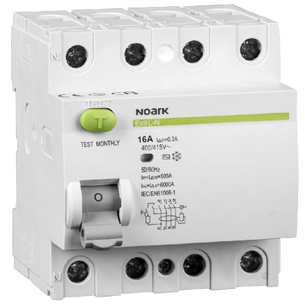 NOARK Wyłącznik różnicowoprądowy RCCB 4P 16A 0,3A typ AC Ex9L-N 108338