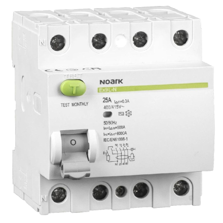NOARK Wyłącznik różnicowoprądowy RCCB 4P 25A 0,3A typ AC Ex9L-N 108338