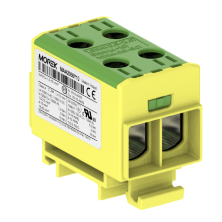 MOREK OTL Złączka szynowa gwintowa Al/Cu 2x1,5-50mm² żółto-zielona MAA2050Y10