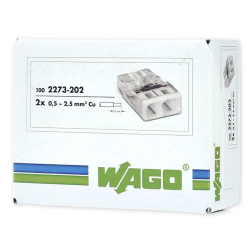 WAGO Szybkozłączka na drut 2x0,5-2,5mm² transparentna 2273-202 opak. 100szt.