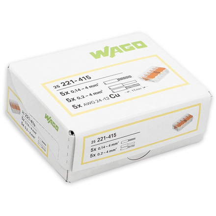 WAGO Szybkozłączka uniwersalna 5x0,2-4mm² transparentna 221-415 opak. 25szt.
