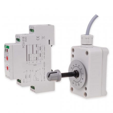 F&F Przekaźnik czasowy 1P 8A 230V/24V AC/DC wielofunkcyjny z zewnętrznym potencjometrem PCU-518DUO