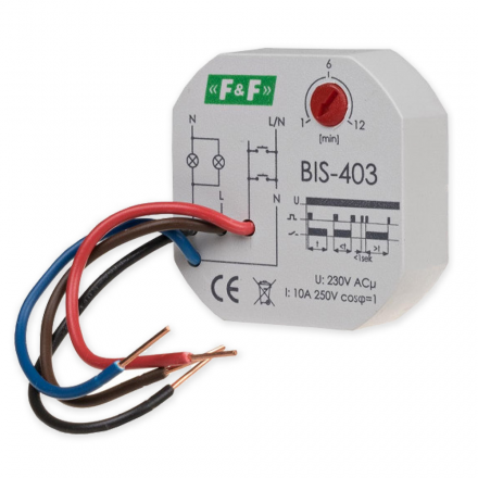 F&F Przekaźnik bistabilny z wyłącznikiem czasowym do puszki 1Z 10A 230V AC BIS-403