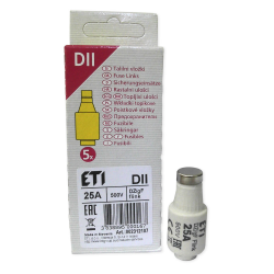 ETI 5x Wkładka bezpiecznikowa 25A DII gF / BiWts 500V AC/440V DC E27 002312107