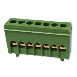 PLUS Zacisk przyłączeniowy na szynę mostek izolowany 7-polowy 7x16mm² zielony