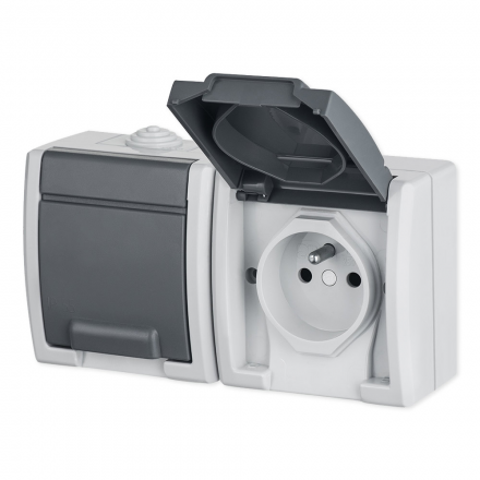 Elektro-Plast AQUANT Gniazdo podwójne z klapką Z/U natynkowe IP55 szare 1242-10